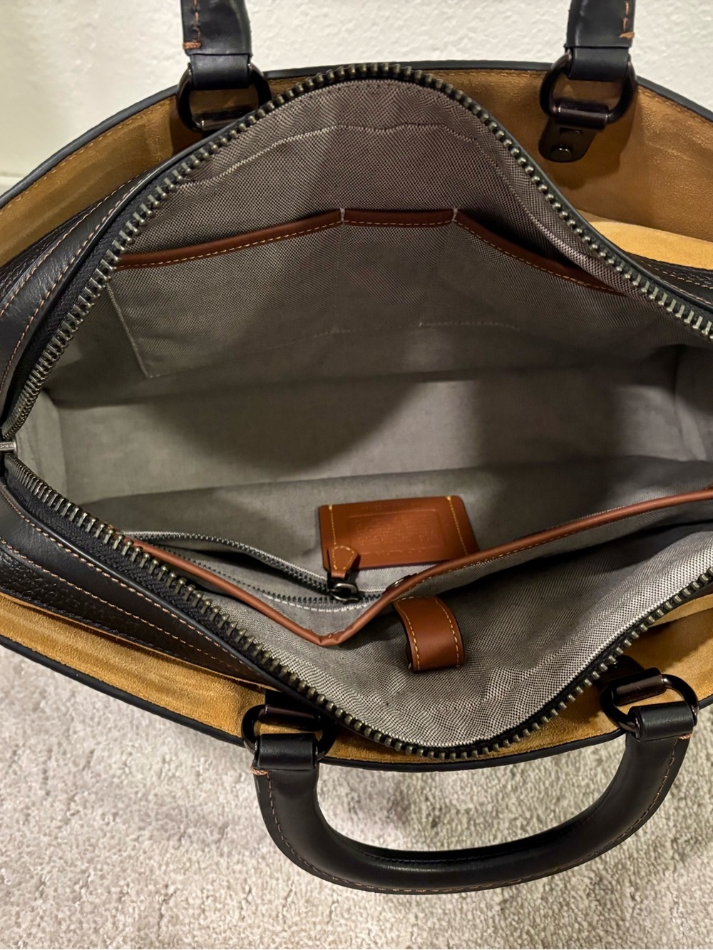 Coach Black Pebbled Leather Brief Tote with Logo Tag - Picture 6 of 9
